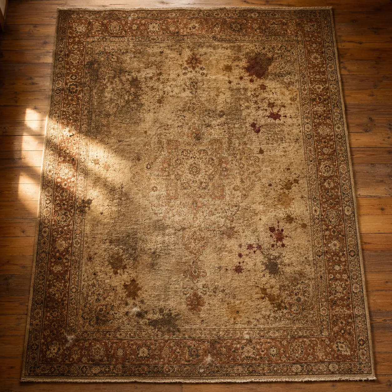 Tapis salon — avant / après — avant intervention StrasClean